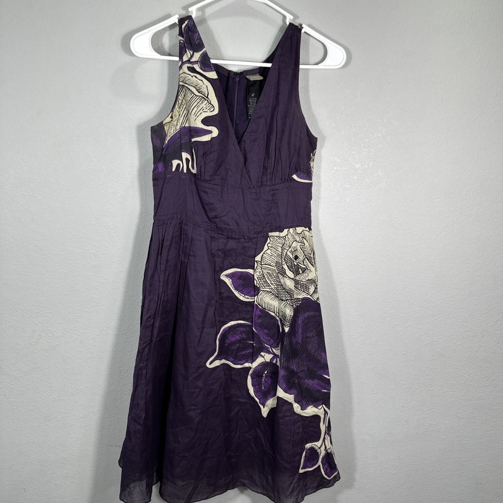 Anthropologie Lithe Briar Creek Purple Floral Applique Dress Size 2 sleeveless